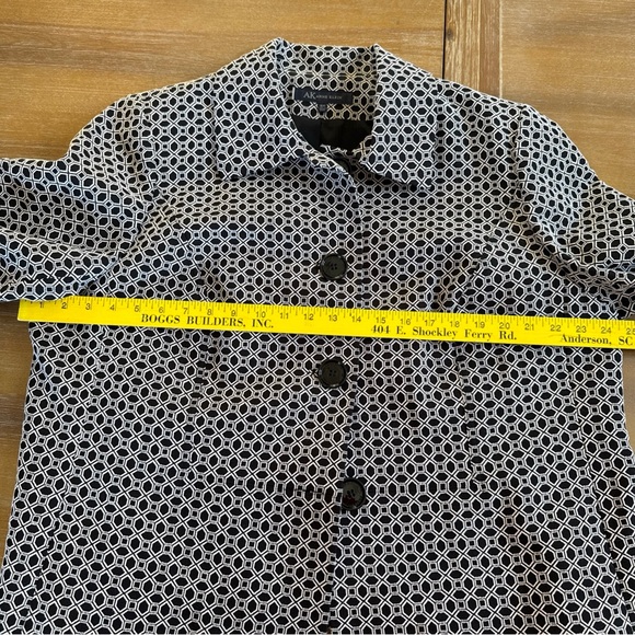 Anne Klein Black and White Geometric Pea Coat - Picture 12 of 15
